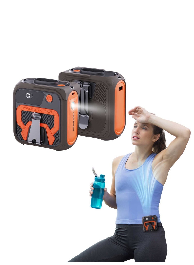 porodo 10000mAh Portable Waist Fan Clip on Wearable Belt Personal Fan Rechargeable Battery operated With 5 Speeds & Flashlight Neck Hands-Free 40H Cooling For Outdoor Camping Travel Power Bank - Image 1